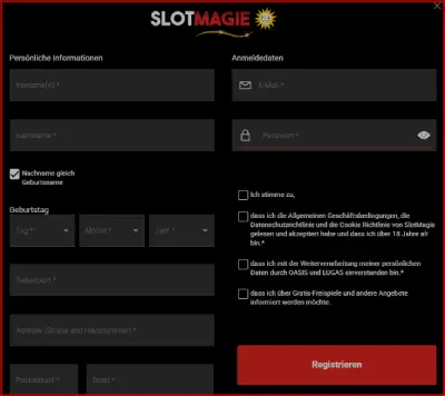 SlotMagie Casino Anmeldeformular